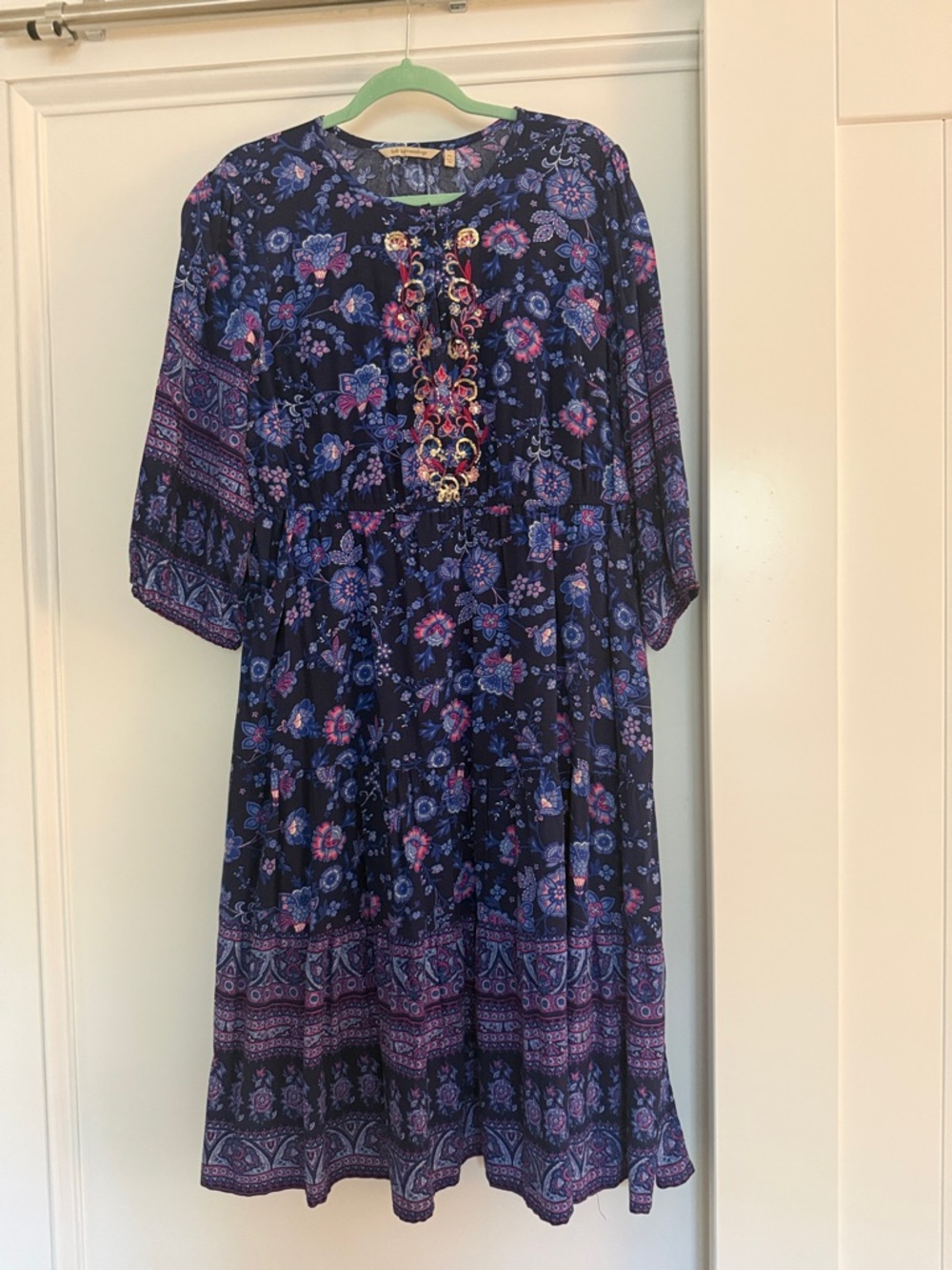 Soft Surroundings Navy Floral Dress with Pink & Purple Accents